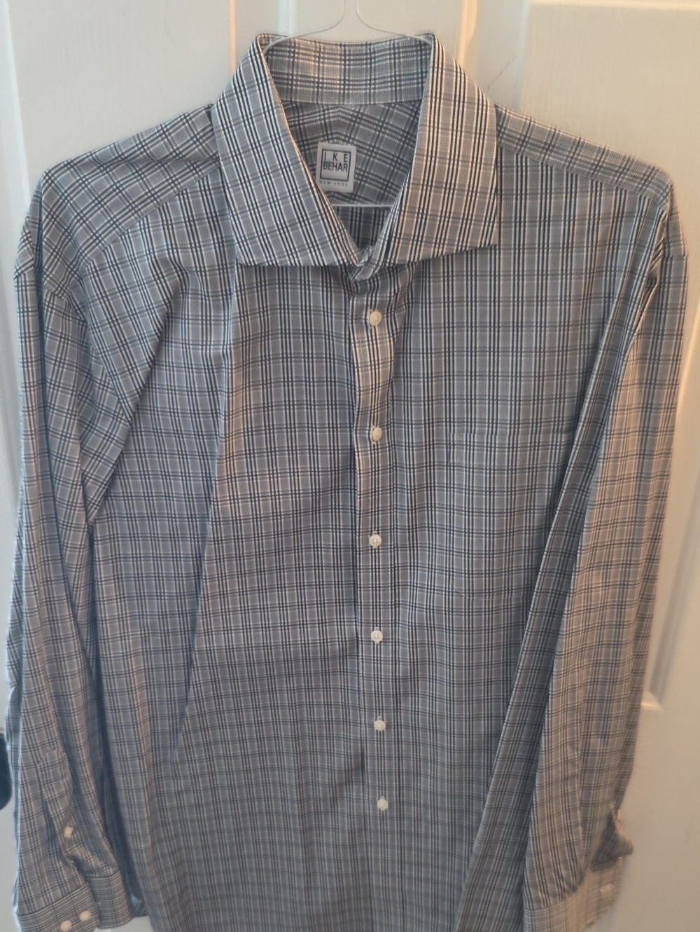 Ike Behar Blue and Gray Plaid Dress Shirt